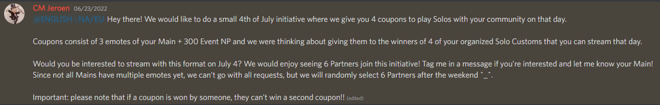 First step to set up a 4th of July event for Twitch streamers.